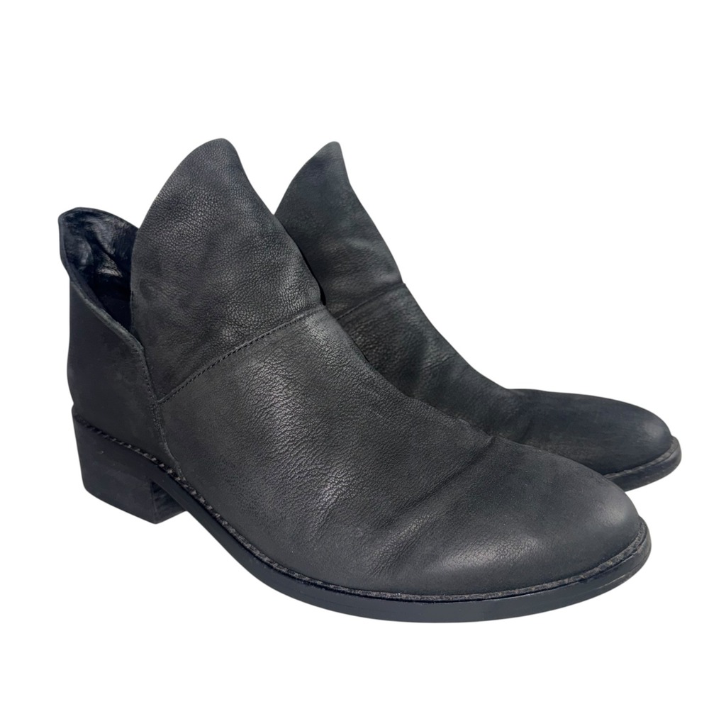 Eileen Fisher Black Leather Leaf Ankle Booties Women's Size 9.5